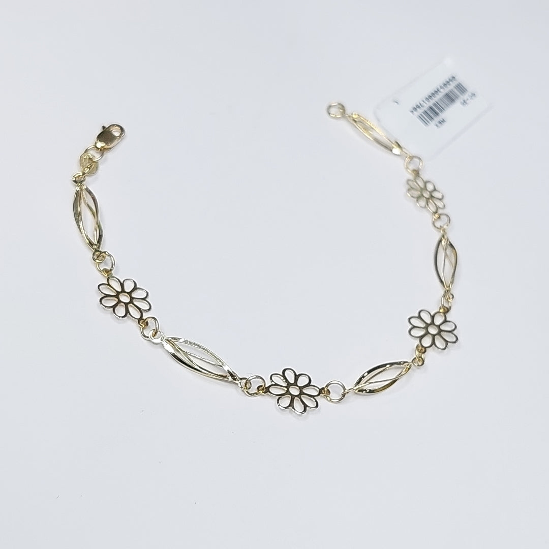 PULSERA ESPECIAL CON FLORES 14K 18 CM 2.4 GR (NUEVO)