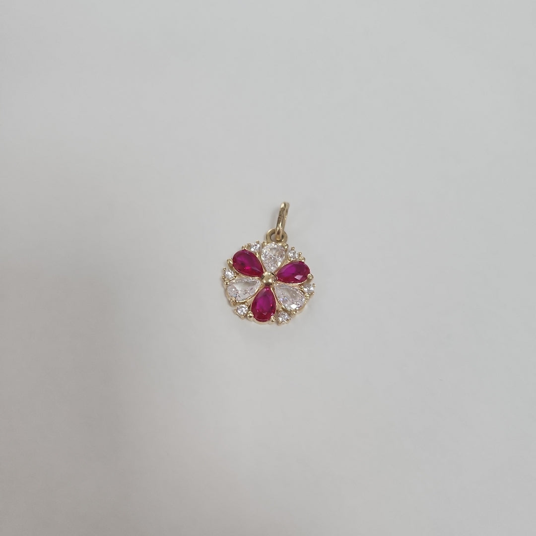 DIJE FLOR CIRCONIAS Y PIEDRAS DE COLOR 14K 2.9 GR (NUEVO)