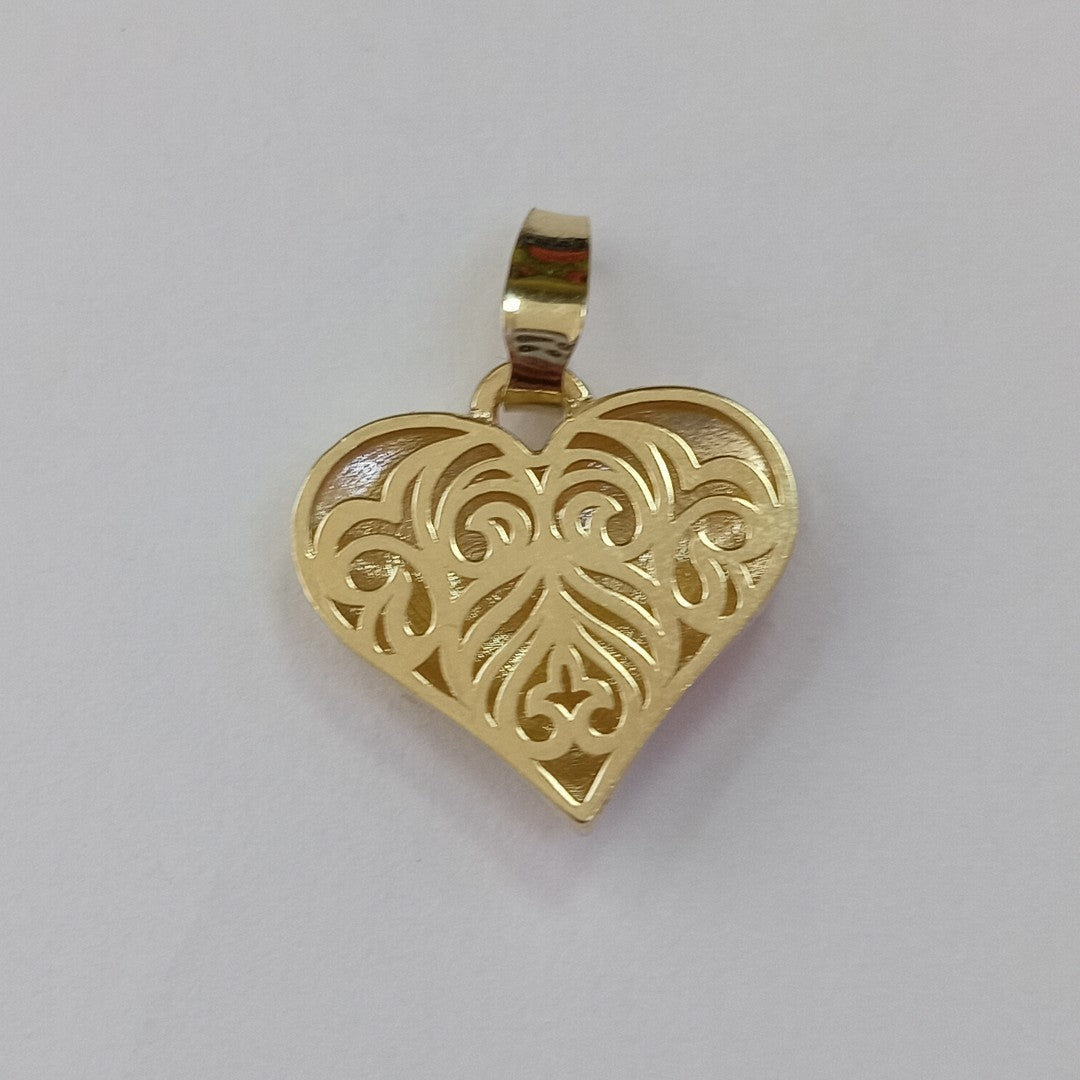 DIJE TEJIDO CORAZON LABRADO COMBINADO 14K 1.2 GR (NUEVO)