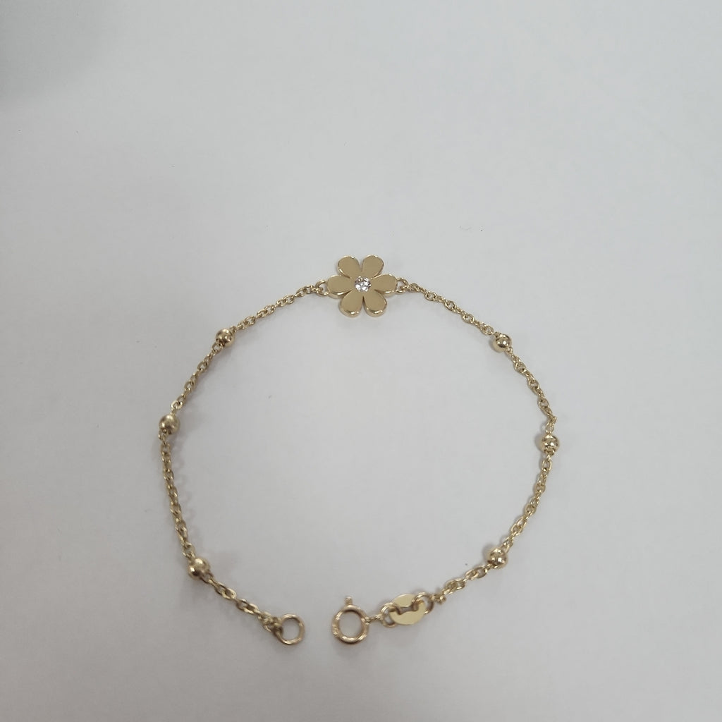 PULSERA TEJIDO ESPECIAL FLOR CON CIRCONIA 14K 18 CM 2.6 GR (NUEVO)