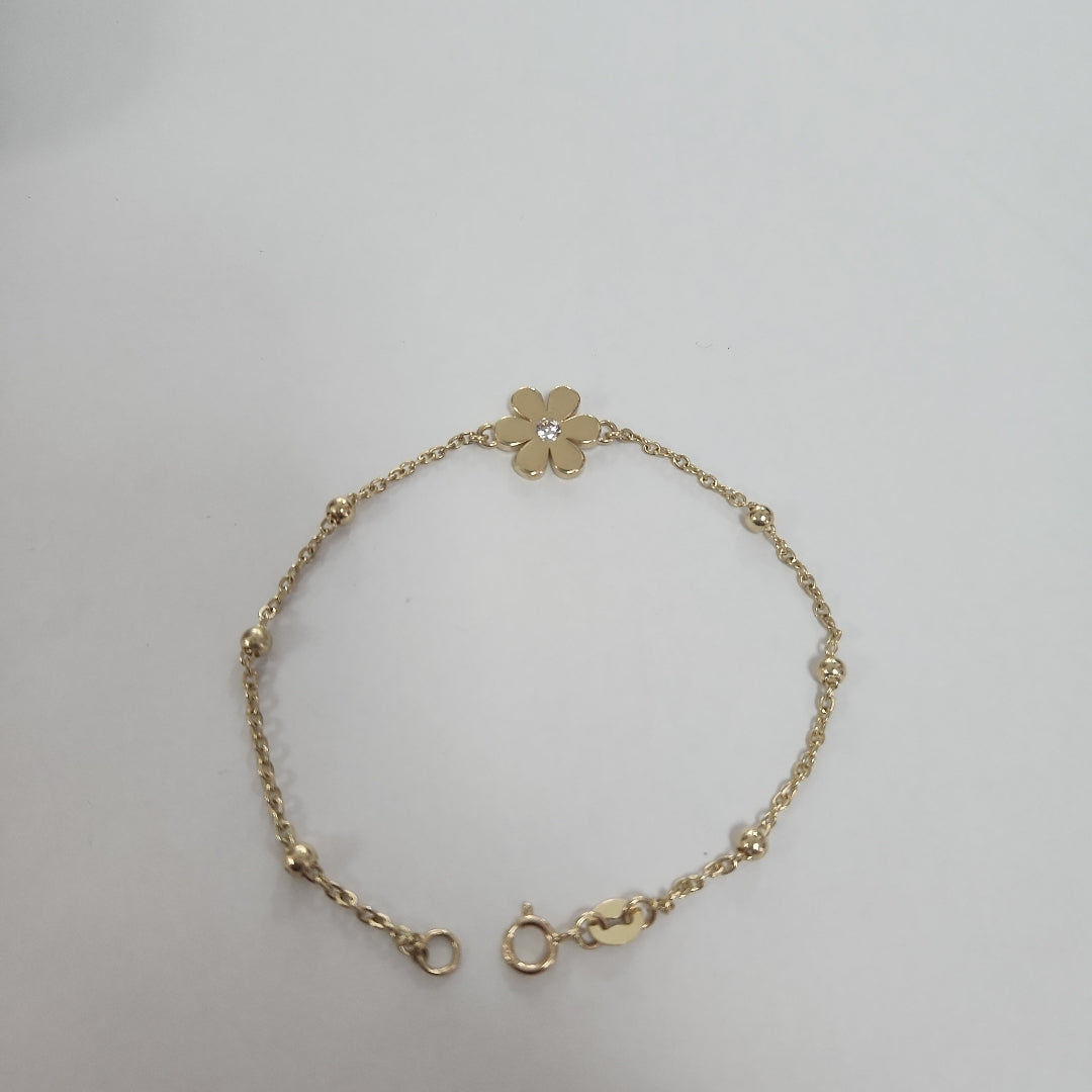 PULSERA TEJIDO ESPECIAL FLOR CON CIRCONIA 14K 18 CM 2.6 GR (NUEVO)