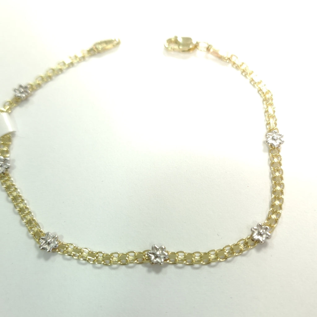 PULSERA ESPECIAL C FLORES 14K 18 CM 3 GR (NUEVO)