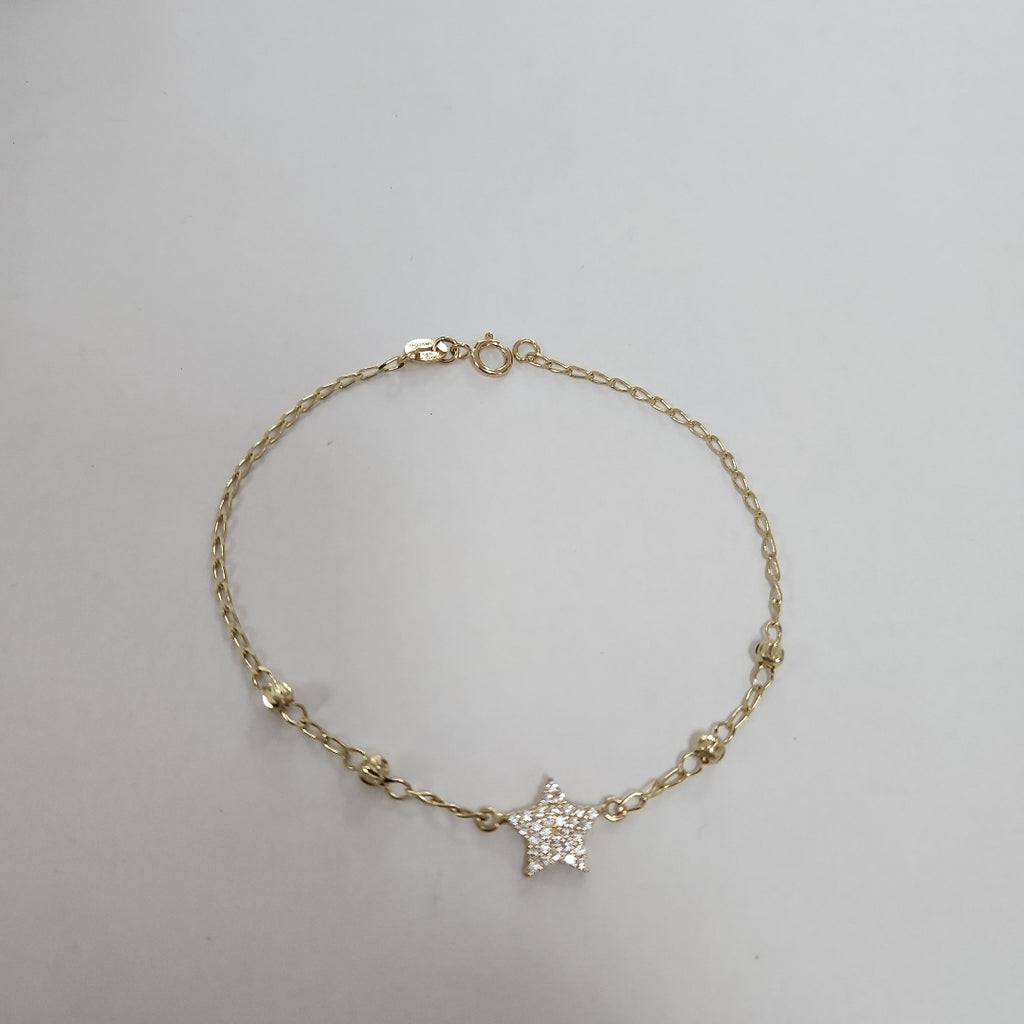 PULSERA ESPECIAL CON ESTRELLA Y CIRCONIAS 14K 18 CM 1.5 GR (NUEVO)