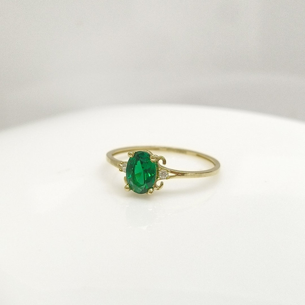 ANILLOS CON CIRCONIAS Y PIEDRA DE COLOR VERDE 14K TALLA 9 1.1 GR (NUEVO)