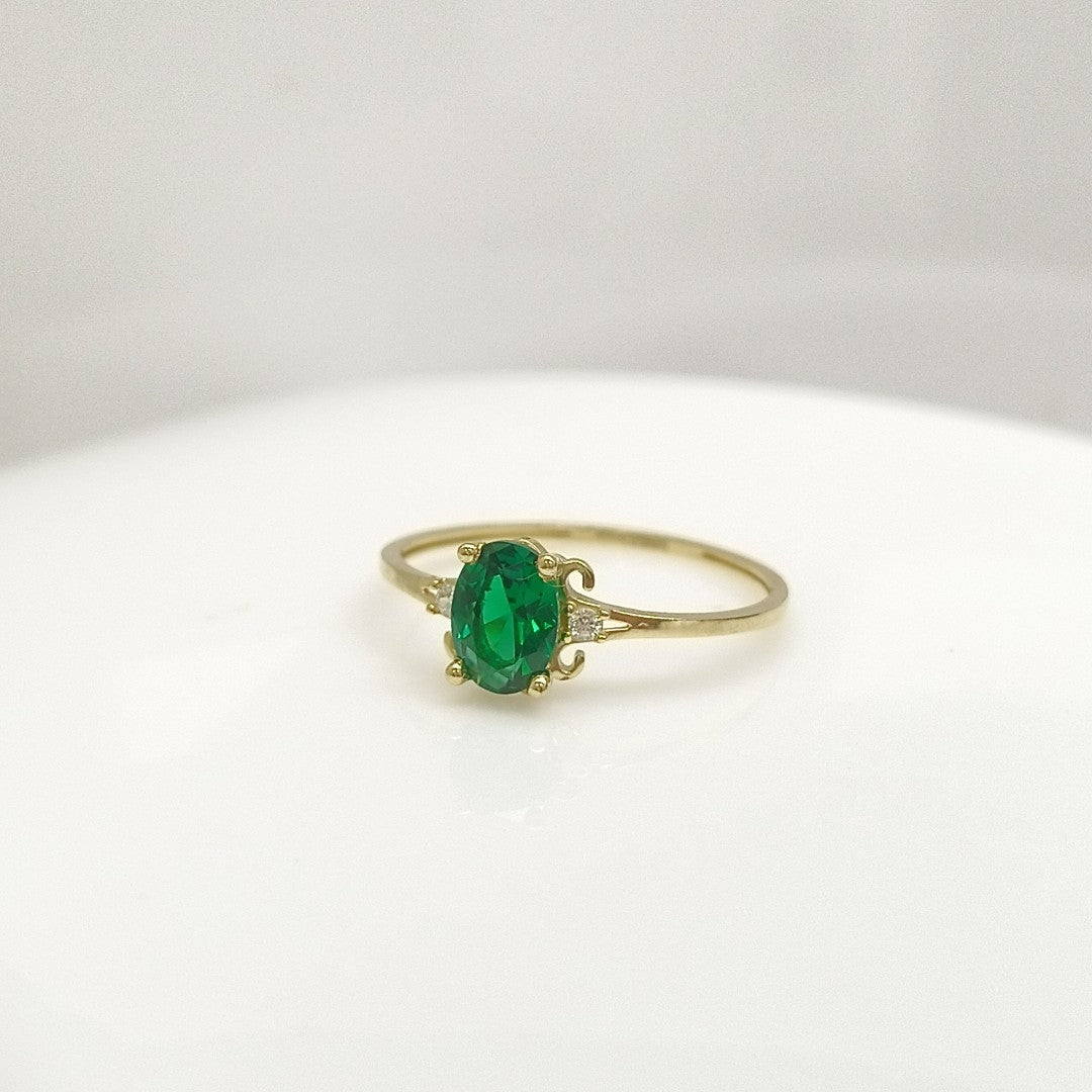 ANILLOS CON CIRCONIAS Y PIEDRA DE COLOR VERDE 14K TALLA 9 1.1 GR (NUEVO)