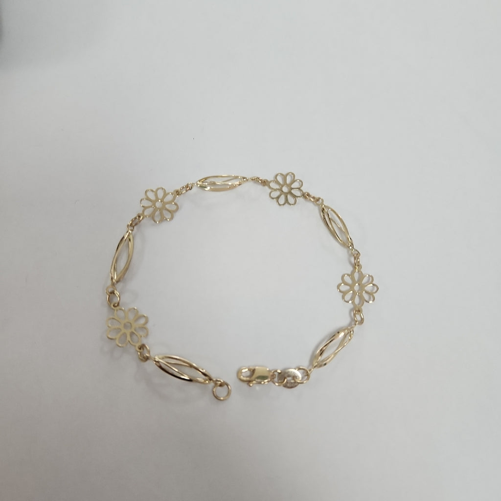 PULSERA ESPECIAL CON FLORES 14K 18 CM 2.5 GR (NUEVO)