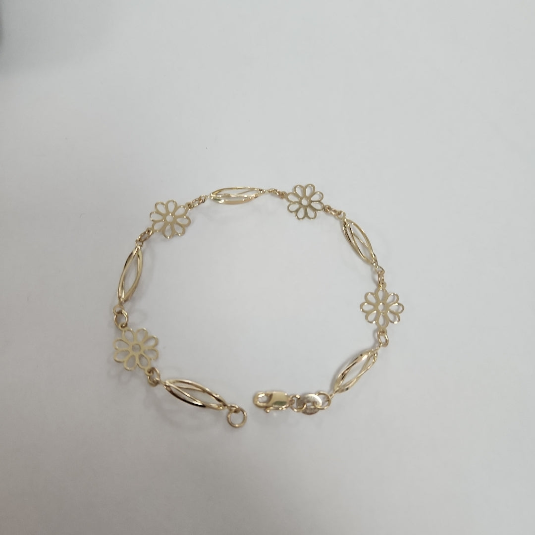 PULSERA ESPECIAL CON FLORES 14K 18 CM 2.5 GR (NUEVO)