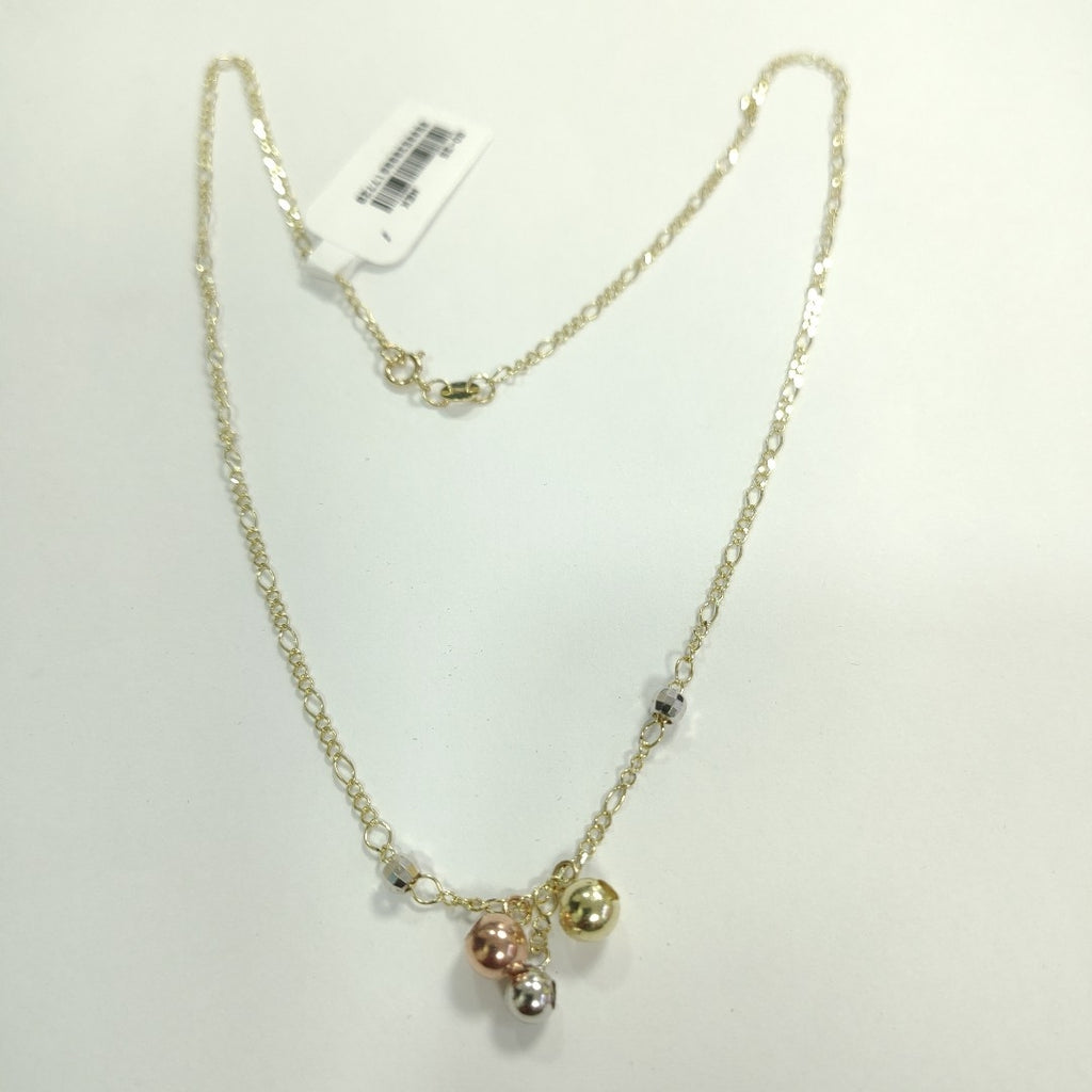 CADENA GARGANTILLA 3X1 CON ESFERAS COMBINADAS 14K 45 CM 3 GR (NUEVO)