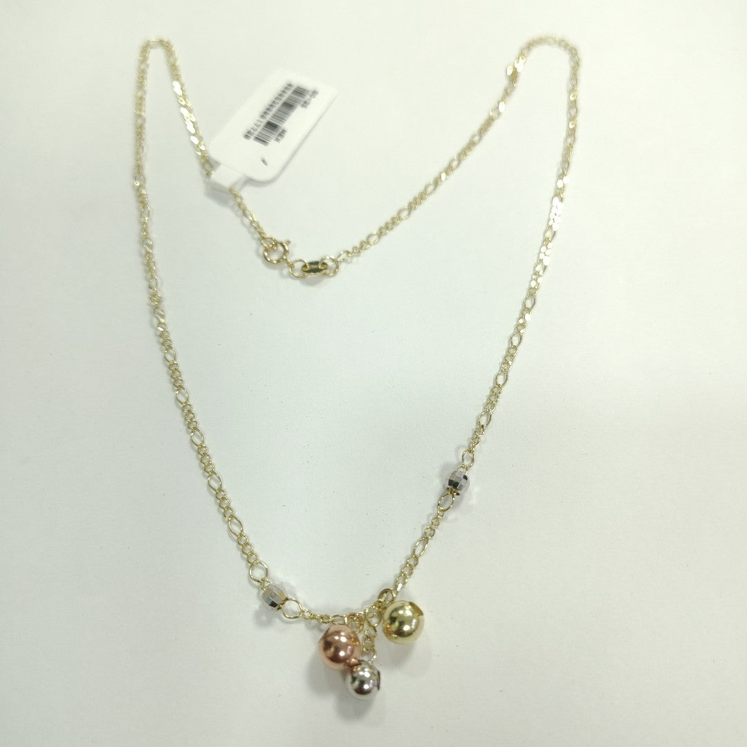 CADENA GARGANTILLA 3X1 CON ESFERAS COMBINADAS 14K 45 CM 3 GR (NUEVO)