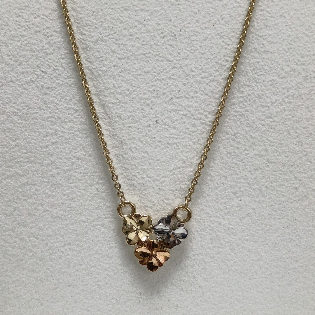 CADENA TEJIDO GARGANTILLA ESPECIAL C FLORES 14K 45 CM 2.9 GR (NUEVO)