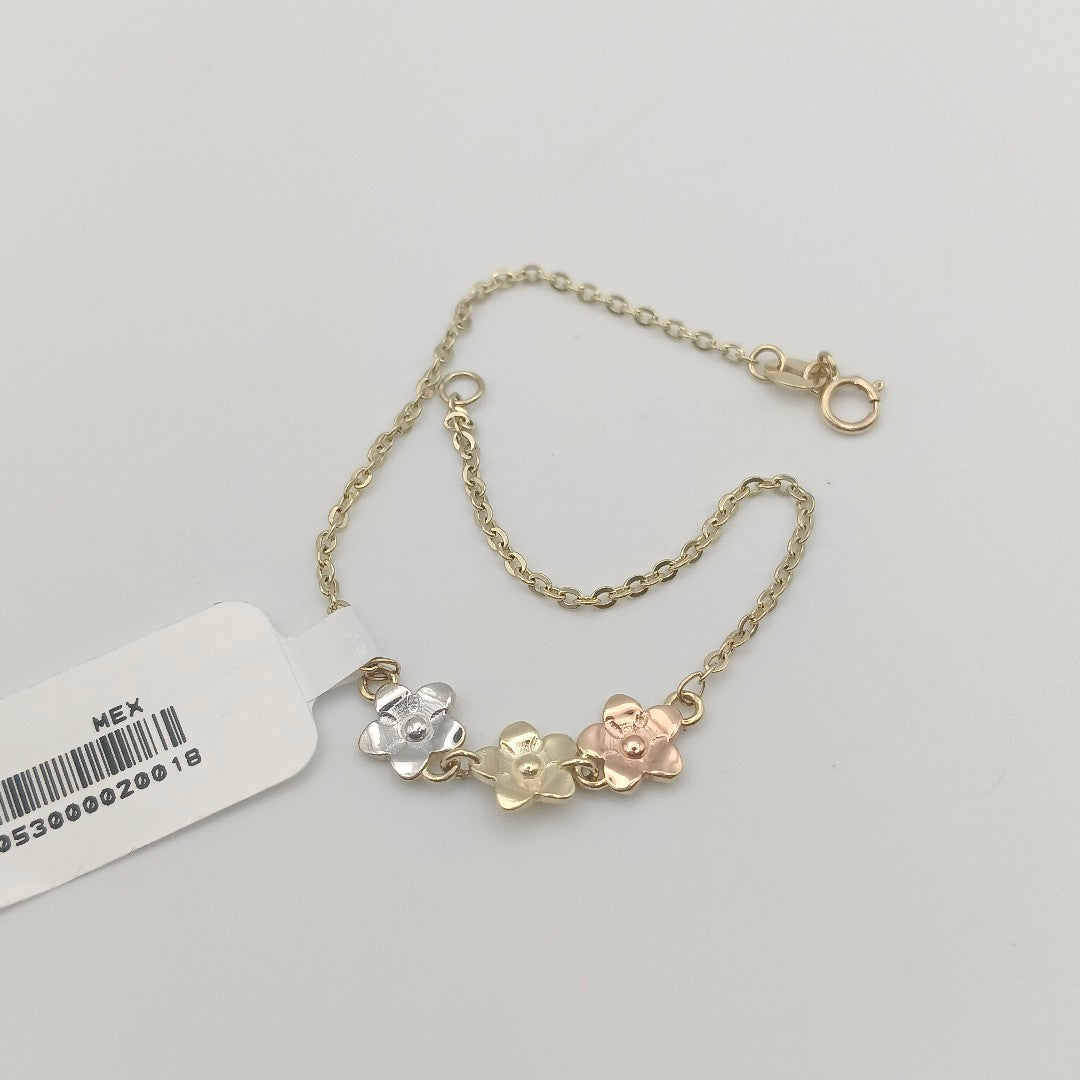 PULSERA TEJIDO ESPECIAL FIG FLORES 14K 18 CM 2 GR (NUEVO)