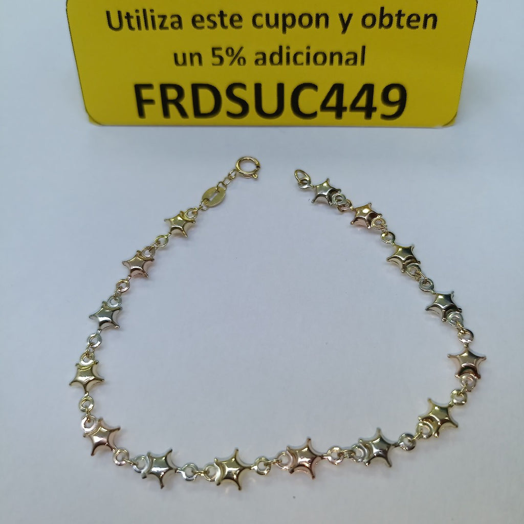 PULSERA TEJIDO ESPECIAL ESTRELLAS COMBINADAS 14K 18 CM 2.2 GR (NUEVO)