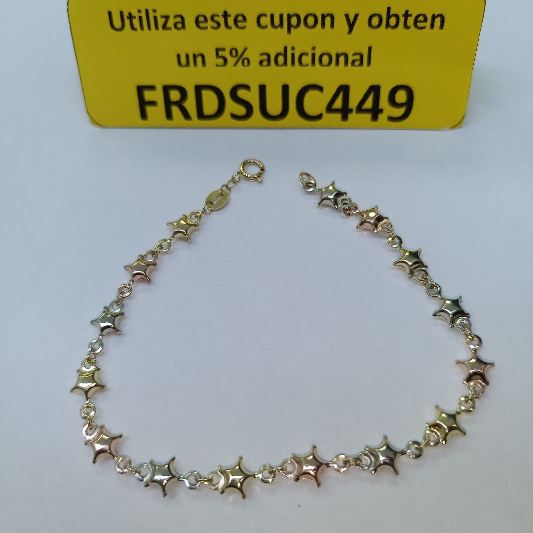PULSERA TEJIDO ESPECIAL ESTRELLAS COMBINADAS 14K 18 CM 2.2 GR (NUEVO)