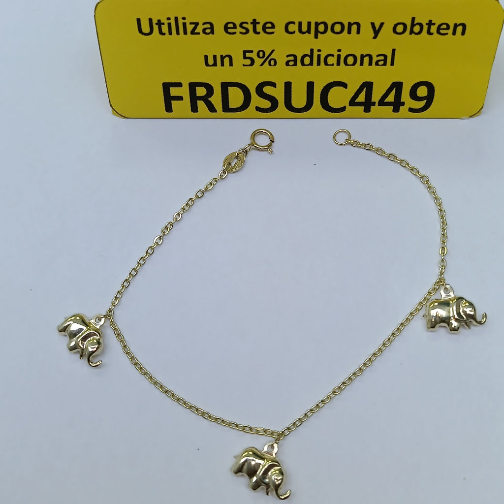 PULSERA ESPECIAL CON DIJES ELEFANTES 10K 18 CM 2.2 GR (NUEVO)