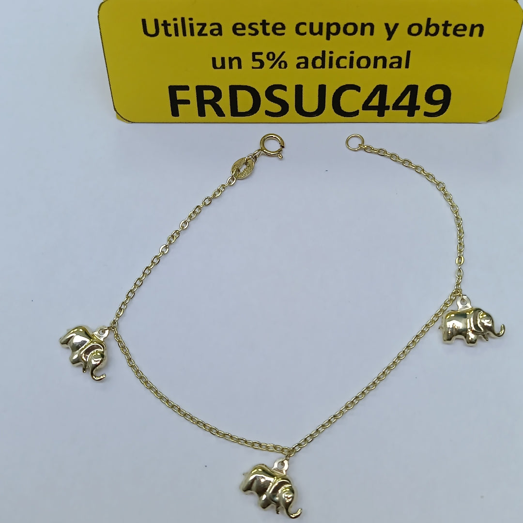 PULSERA ESPECIAL CON DIJES ELEFANTES 10K 18 CM 2.2 GR (NUEVO)