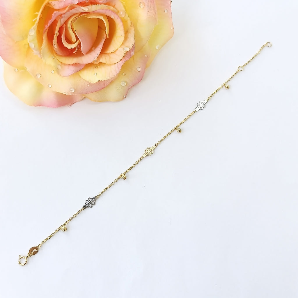 PULSERA ESPECIAL CON TREBOL 14K 18 CM 1.8 GR (NUEVO)