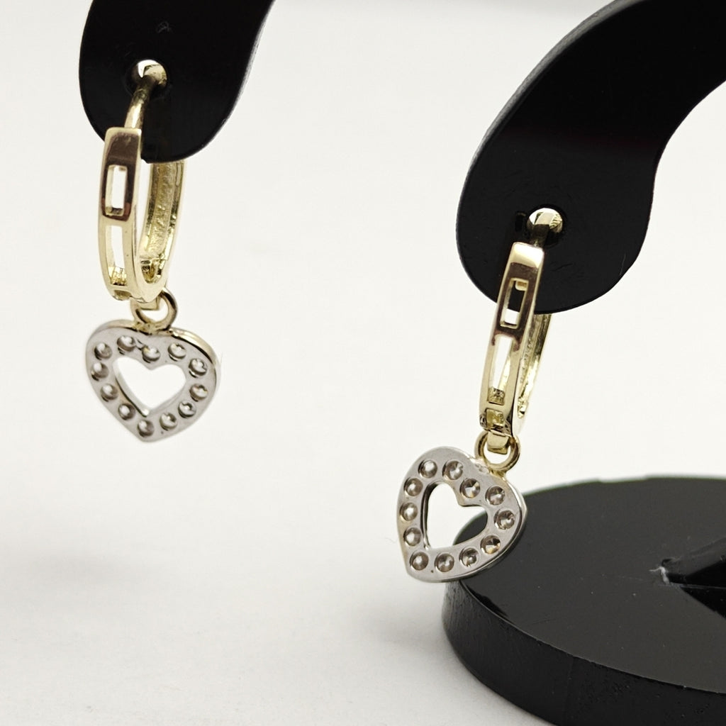 ARETES HUGGIES CON DIJE CORAZON Y CIRCONIAS 14K 2.2 GR (NUEVO)