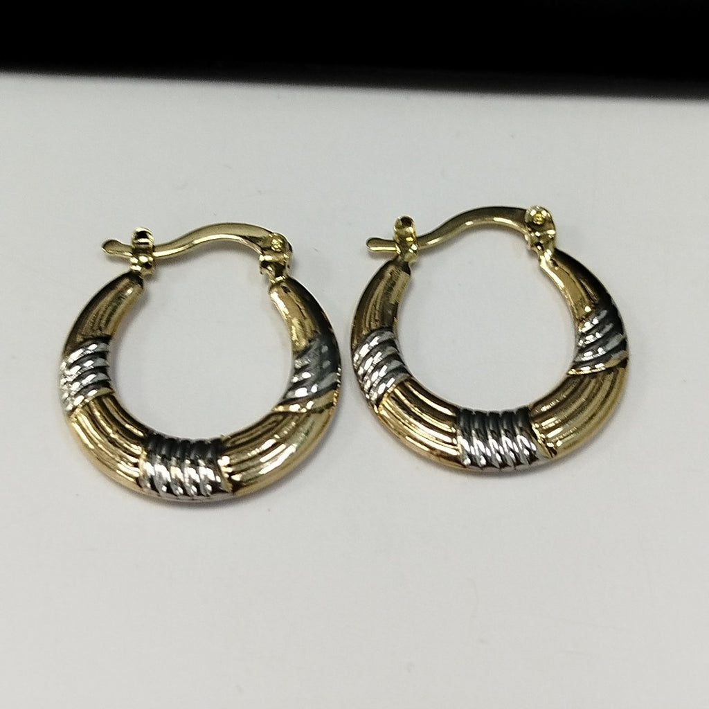 ARETES TEJIDO ARRACADAS COMBINADAS HUECAS 14K 1.9 GR (NUEVO)