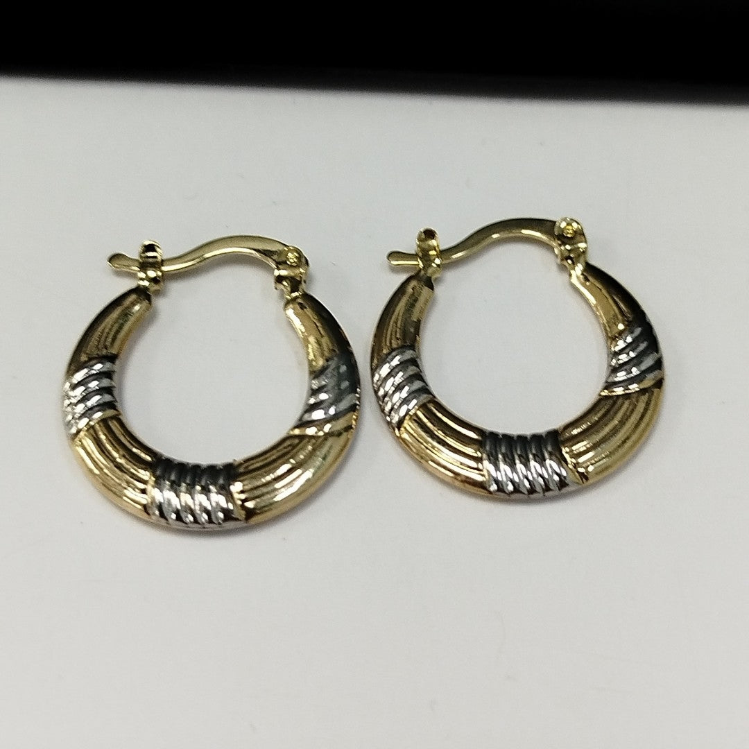 ARETES TEJIDO ARRACADAS COMBINADAS HUECAS 14K 1.9 GR (NUEVO)