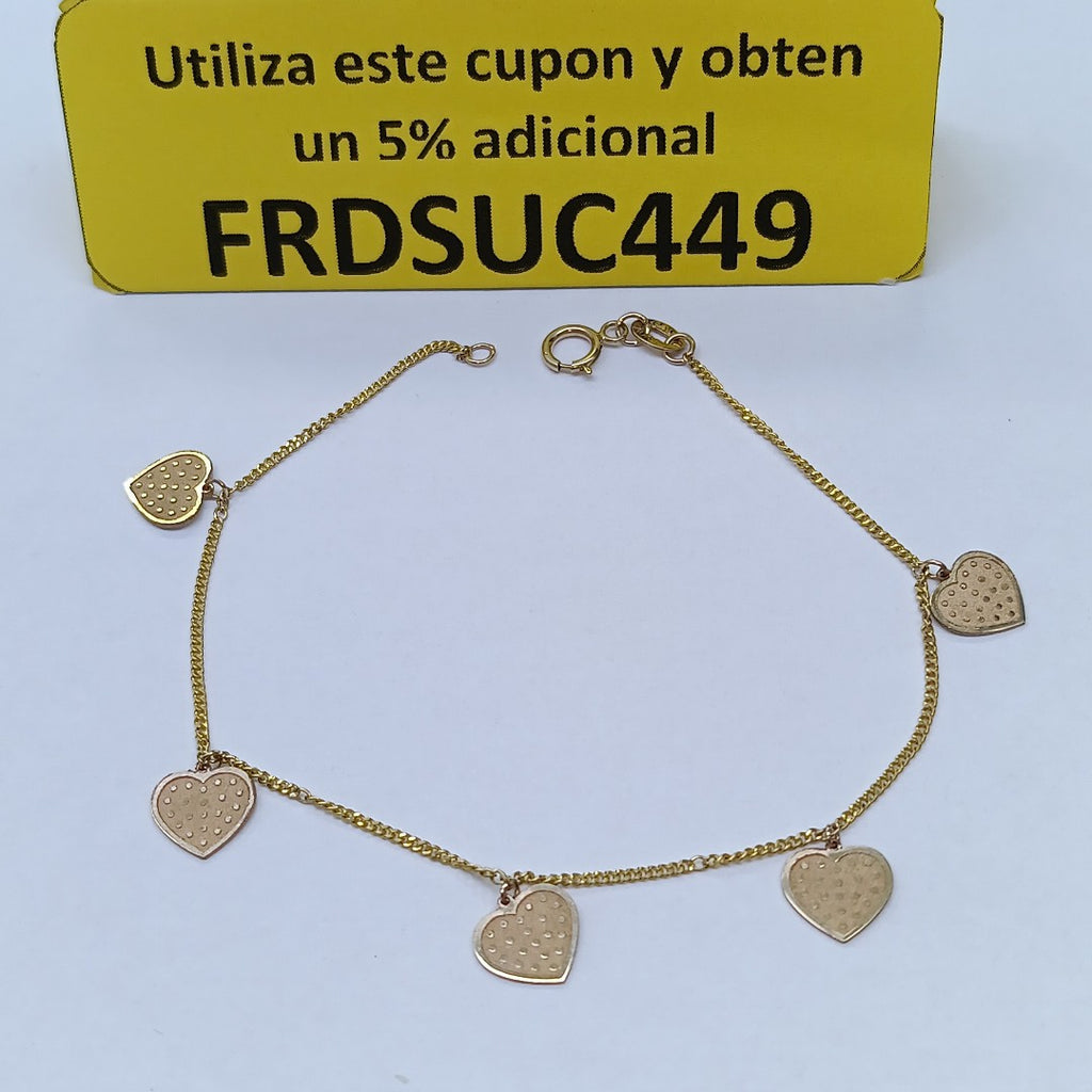PULSERA ESPECIAL DIJES CORAZONES 10K 18 CM 1.7 GR (NUEVO)