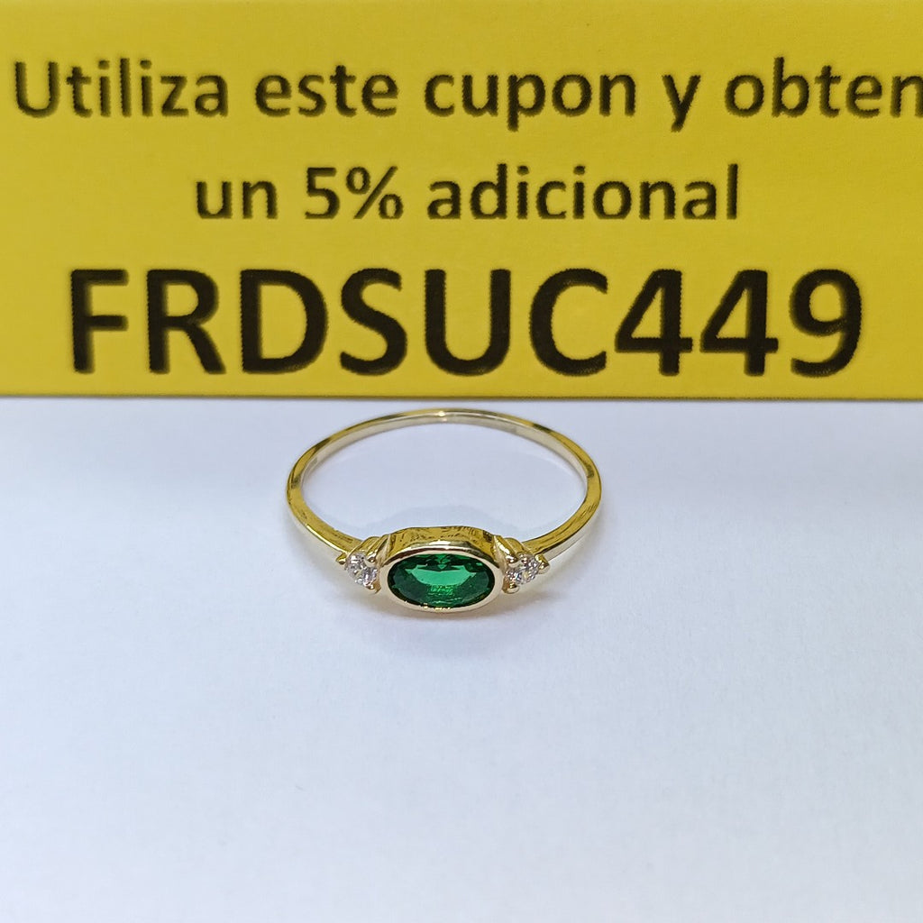 ANILLOS TEJIDO ANILLITO C CIRCONIAS Y PIEDRA VERDE 14K 8 1.2 GR (NUEVO)