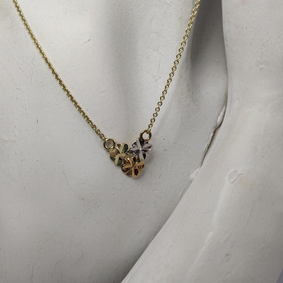 CADENA TEJIDO GARGANTILLA ESPECIAL C FLORES 14K 45 CM 3 GR (NUEVO)
