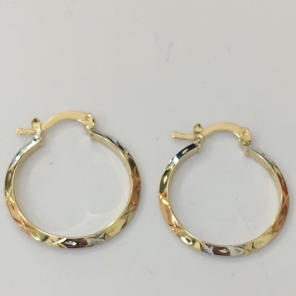 ARETES TEJIDO ARRACADAS BISELADAS COMBINADAS 14K 1.3 GR (NUEVO)