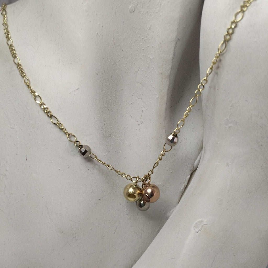CADENA GARGANTILLA 3X1 CON ESFERAS COMBINADAS 14K 45 CM 3.1 GR (NUEVO)