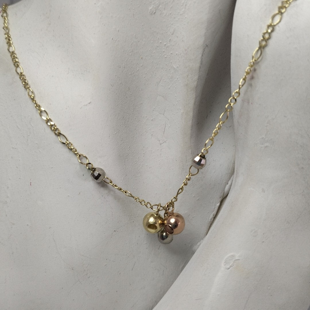 CADENA GARGANTILLA 3X1 CON ESFERAS COMBINADAS 14K 45 CM 3.1 GR (NUEVO)