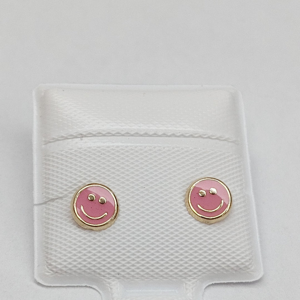BROQUELES BROQUEL FIG SONRISA ESMALTE ROSA 14K 0.1696 GR (NUEVO)