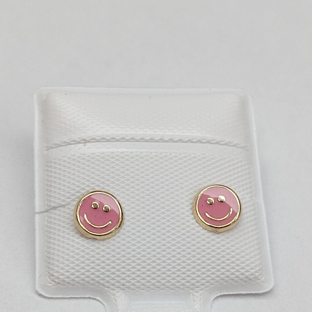 BROQUELES BROQUEL FIG SONRISA ESMALTE ROSA 14K 0.1696 GR (NUEVO)