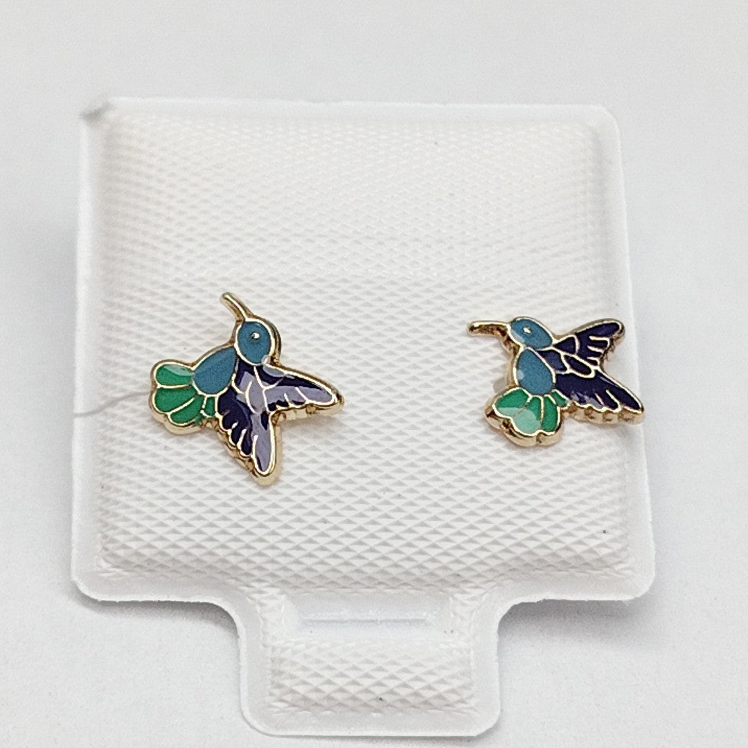 BROQUELES BROQUEL FIG COLIBRI ESMALTE AZUL 14K 0.2138 GR (NUEVO)