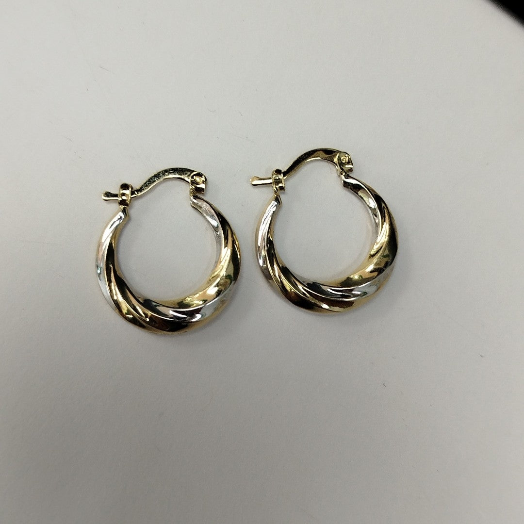 ARETES TEJIDO ARRACADA TRENZADA COMBINADA 14K 1.8 GR (NUEVO)