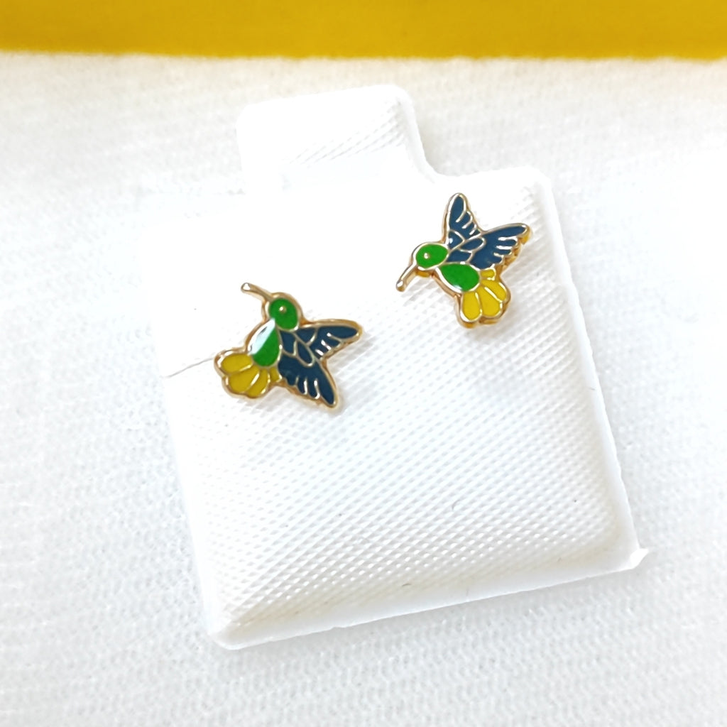 BROQUELES BROQUEL FIG COLIBRI ESMALTE VERDE 14K 0.2138 GR (NUEVO)