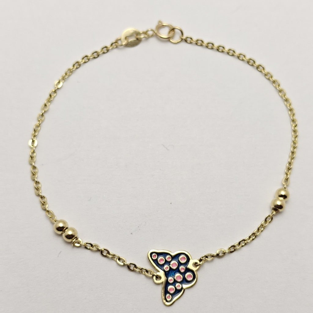 PULSERA TEJIDO ESPECIAL MARIPOSA CON ESMALTE 14K 18 CM 1.9 GR (NUEVO)