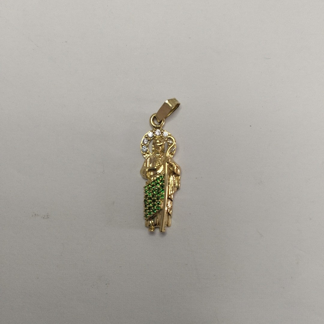 DIJE SAN JUDAS CON PIEDRAS DE COLOR 14K 1.8 GR (NUEVO)