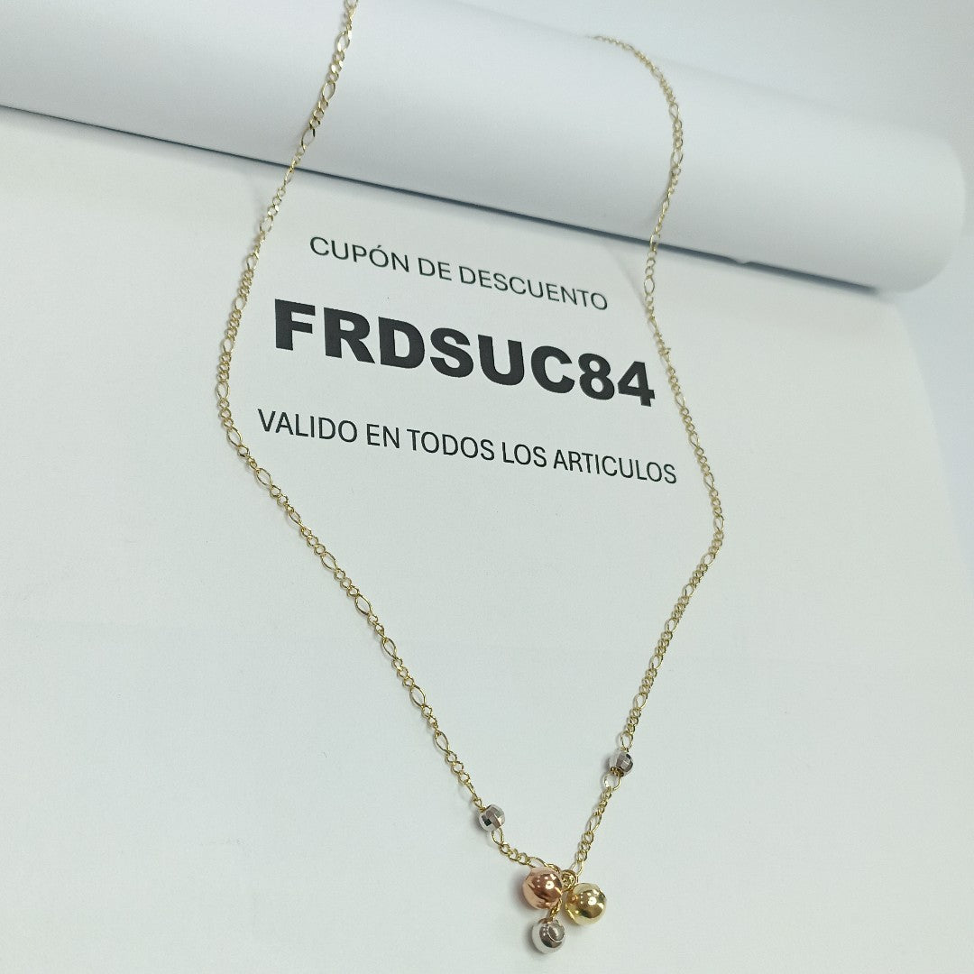 CADENA GARGANTILLA 3X1 CON ESFERAS COMBINADAS 14K 45 CM 3 GR (NUEVO)