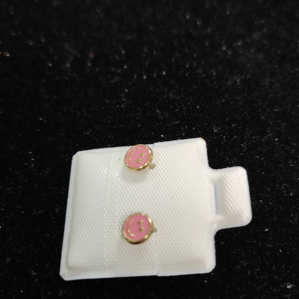 BROQUELES BROQUEL FIG SONRISA ESMALTE ROSA 14K 0.1696 GR (NUEVO)