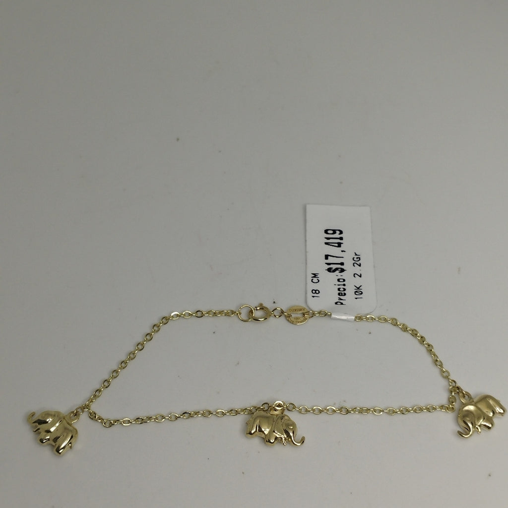 PULSERA ESPECIAL CON DIJES ELEFANTES 10K 18 CM 2.2 GR (NUEVO)