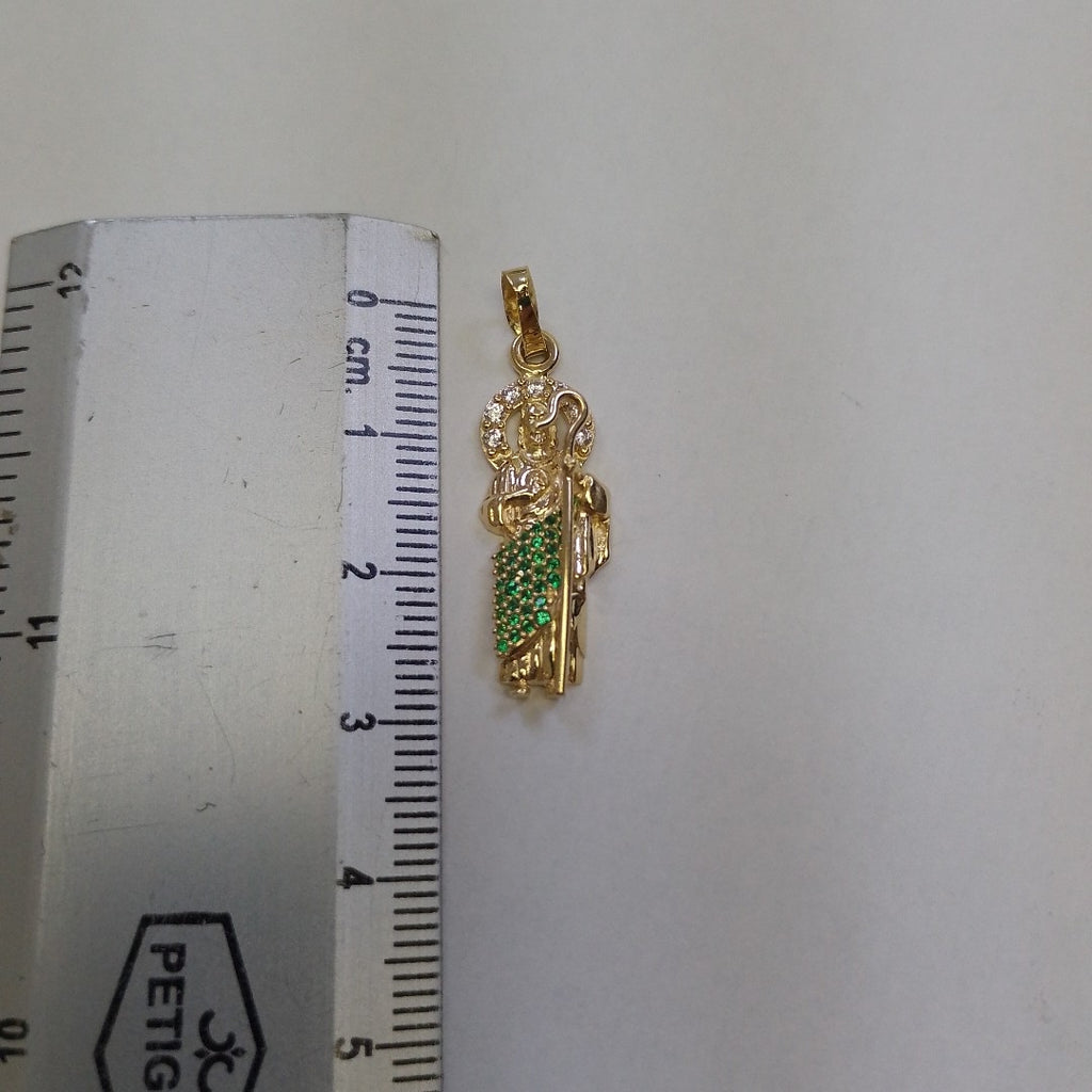 DIJE SAN JUDAS CON PIEDRAS DE COLOR 14K 1.7 GR (NUEVO)