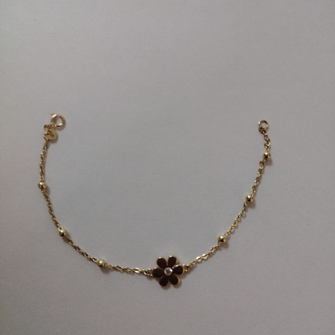 PULSERA TEJIDO ESPECIAL FLOR CON CIRCONIA 14K 18 CM 2.5 GR (NUEVO)