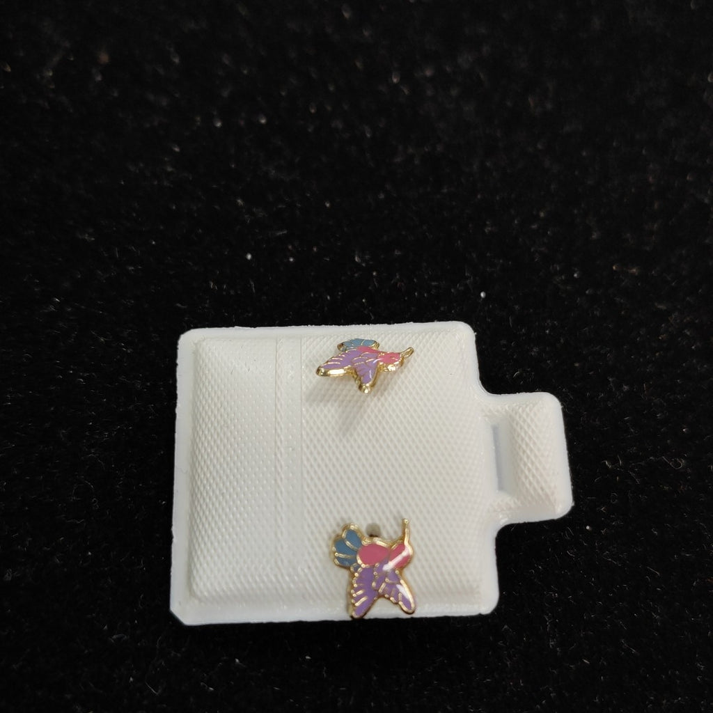 BROQUELES BROQUEL FIG COLIBRI ESMALTE ROSA 14K 0.2138 GR (NUEVO)