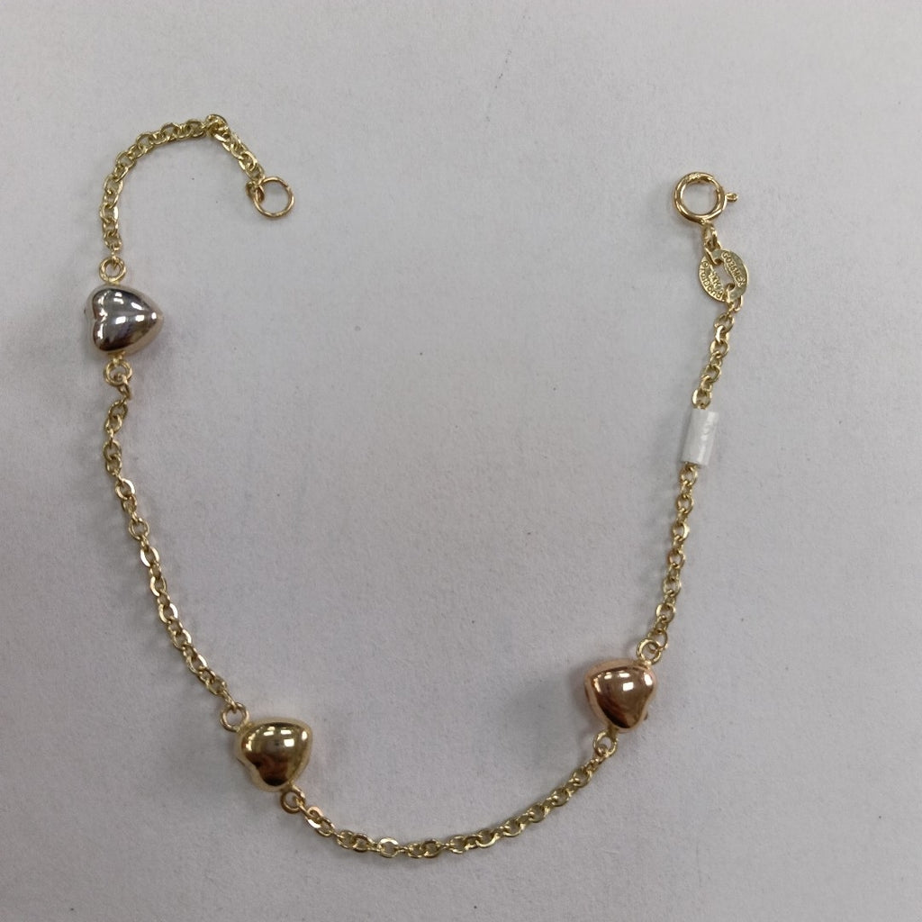 PULSERA ESP CON CORAZONES COMBINADOS 14K 18 CM 1.6 GR (NUEVO)