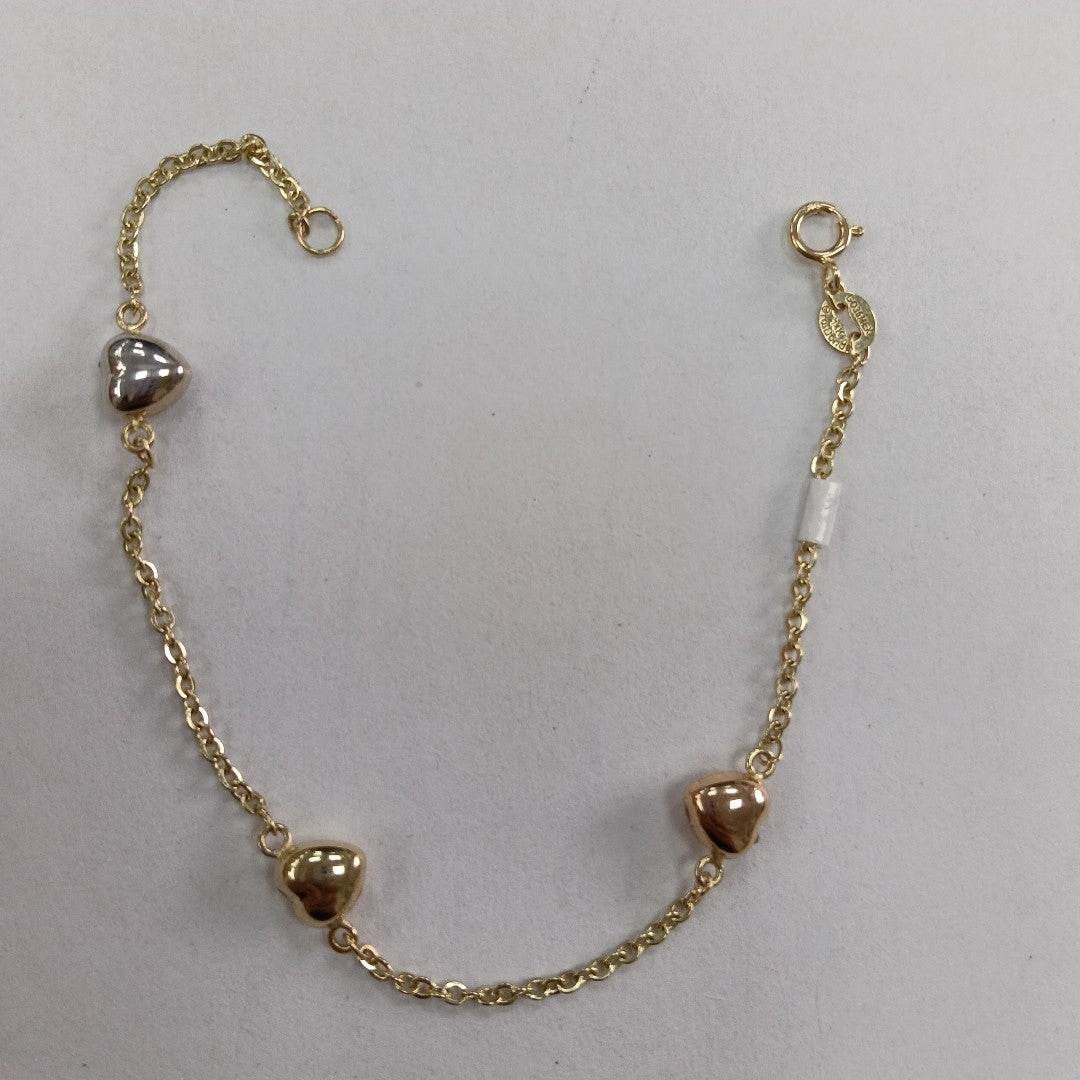 PULSERA ESP CON CORAZONES COMBINADOS 14K 18 CM 1.6 GR (NUEVO)