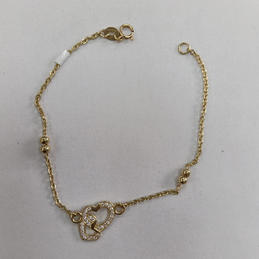 PULSERA TEJIDO ESPECIAL CORAZONES CON CIRCONIAS 14K 18 CM 2.4 GR (NUEVO)