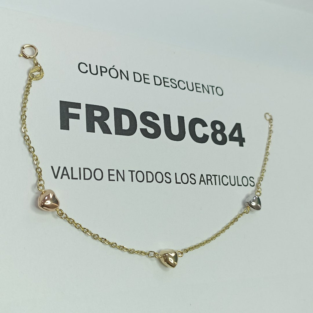 PULSERA ESP CON CORAZONES COMBINADOS 14K 18 CM 1.6 GR (NUEVO)