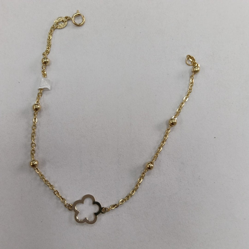 PULSERA TEJIDO ESPECIAL CON FLOR 14K 18 CM 1.6 GR (NUEVO)