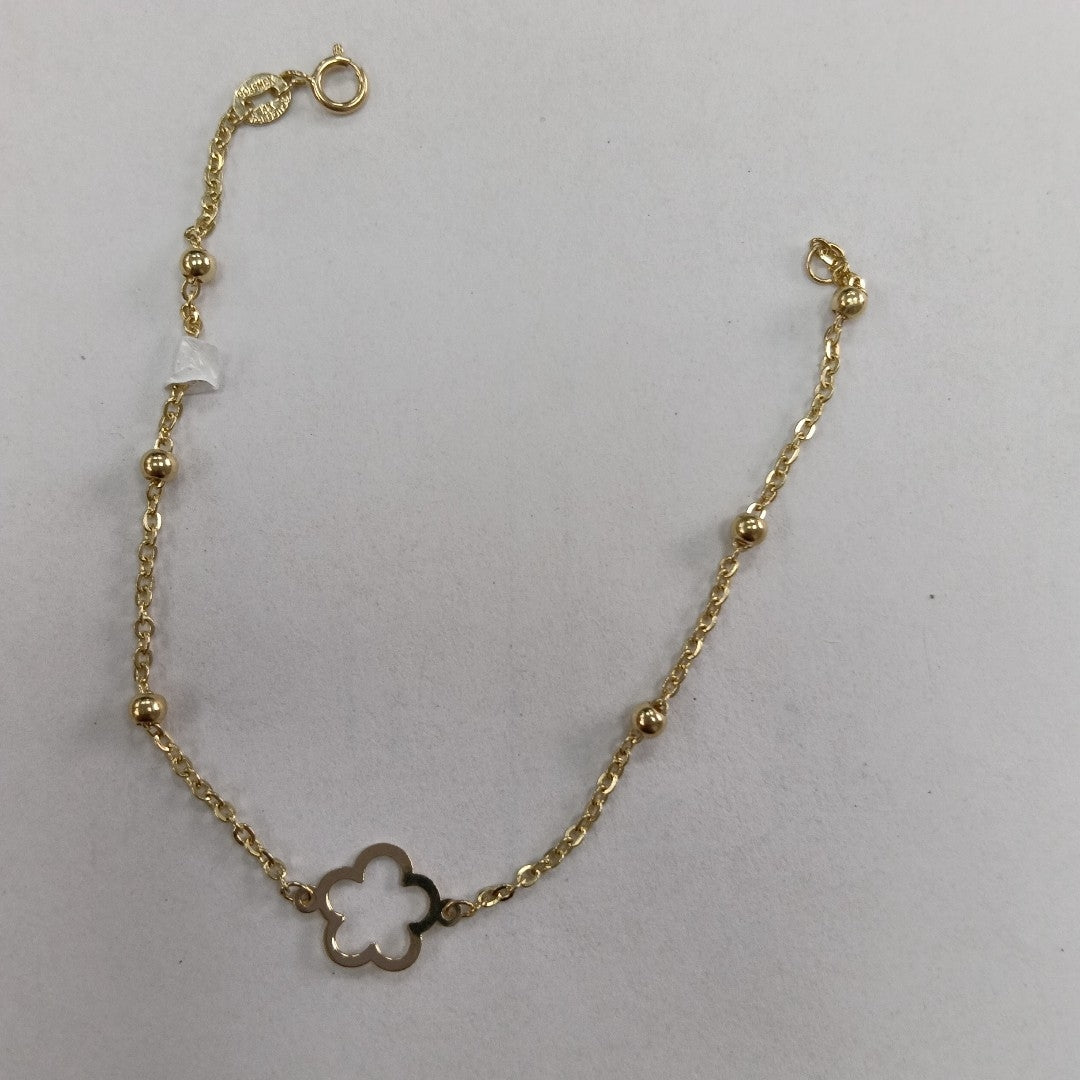 PULSERA TEJIDO ESPECIAL CON FLOR 14K 18 CM 1.6 GR (NUEVO)