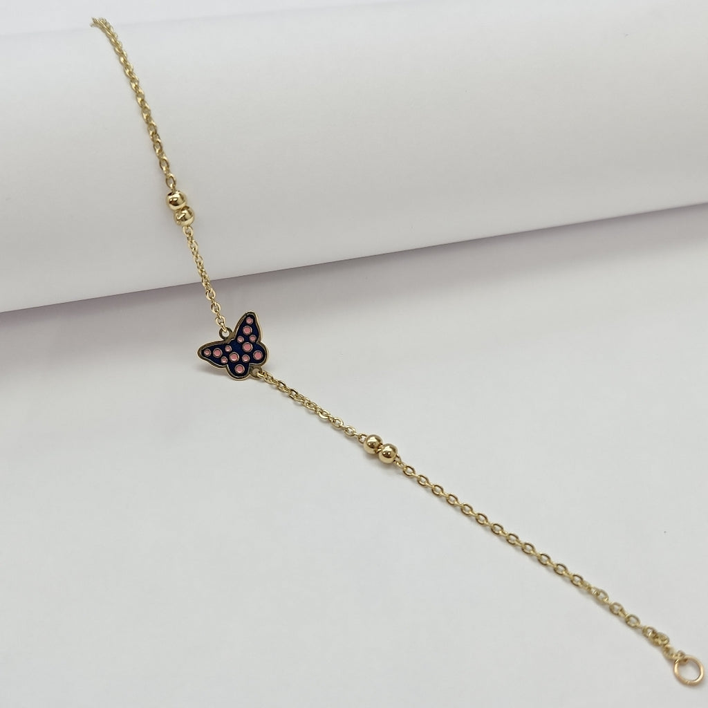 PULSERA TEJIDO ESPECIAL MARIPOSA CON ESMALTE 14K 18 CM 1.8 GR (NUEVO)