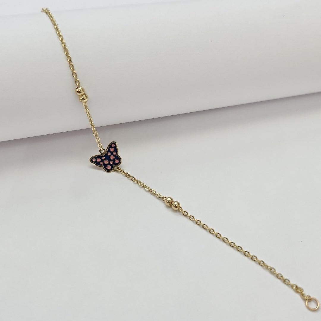 PULSERA TEJIDO ESPECIAL MARIPOSA CON ESMALTE 14K 18 CM 1.8 GR (NUEVO)